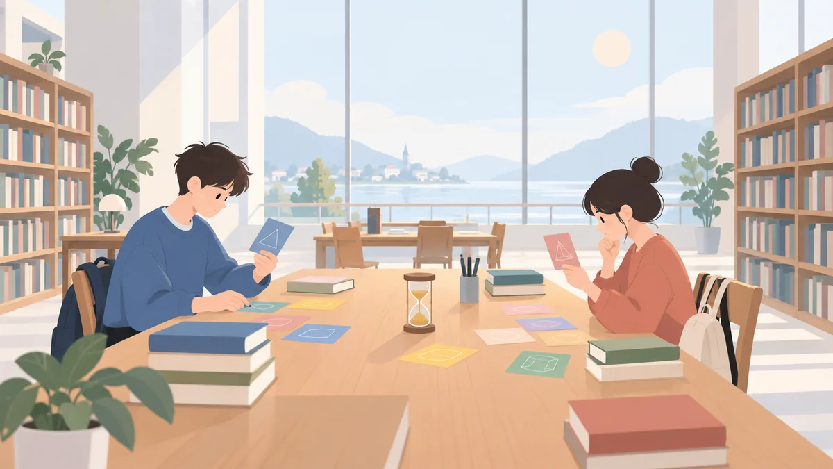 两位青年在图书馆整理备考卡片